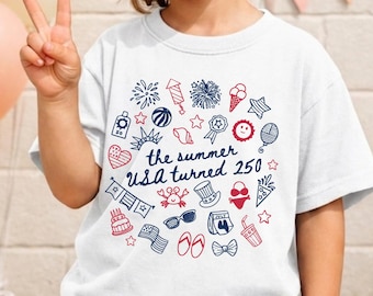 Comfort Colors® Semi-Quincentennial 1776-2026 Doodle T-shirt: The Summer USA Turned 250, 4th July Celebration Gift, Summer Girl Tee