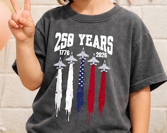 Comfort Colors® Patriotic Jet Fighter T-shirt: USA 250 Years Shirt, 250th Anniversary American Flag Aviation Tee, Independence Day Gift
