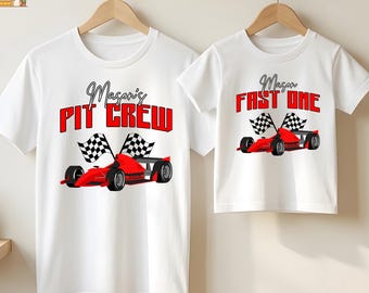 Personalized Pit Crew Family Matching T-Shirt, Fast One Birthday Shirts, 1st Birthday Girl Racing Outfit, Race Car Birthday Gift