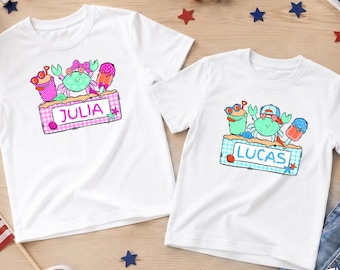 Personalized Kids Beach T-shirt: Cute Crab Toddler Tee, Custom Name Summer Vacation Tee, Matching Sibling Beach Outfit, Family Cruise Gift