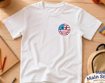Comfort Colors® Retro American Flag Smiley T-shirt: Retro Star Lightning Shirt, 4th of July Gift, Independence Day Tee