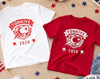 Türkiye 2026 World Football Cup T-shirt: Turkish Crest Kids Soccer Tee, Crescent Moon and Star Pride Outfit, National Team Fan Apparel