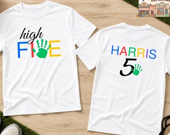 Custom 5th Birthday Boy T-shirt: High Five Shirt, 5 Years Old Birthday Party Gift, Boys Fifth Birthday Sweatshirt, Boy Birthday Tee