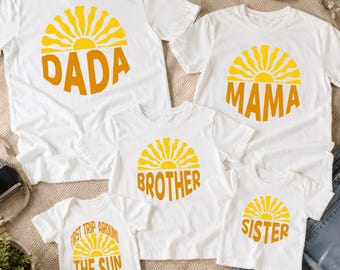 First Trip Around The Sun Birthday Shirt: Boho Family Matching Outfit, Cute Sunshine 1st Birthday Tees