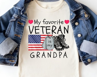 My Favorite Veteran Is My Grandpa T-shirt: Kids Veterans Day Shirt, Military Grandpa Youth Tee, Patriotic Baby Onesie, American Flag Outfit