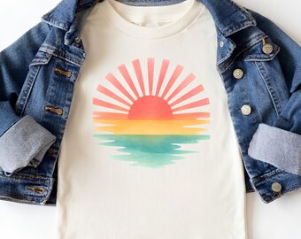 Summer Vibes T-Shirt: Watercolor Beach Sunset Shirt, Retro Sunburst Graphic Tee, Summer Vacation Tee, Family Summer Shirt, Vacation Clothing