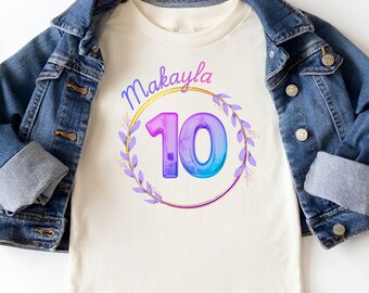 Custom Birthday Girl T-shirt: Personalized Age Birthday Shirt, Custom 10th Birthday Tee, Birthday Girl Name Shirt, Tenth Bday Gift