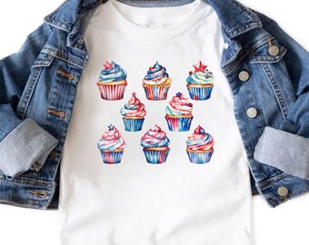 Watercolor Patriotic Cupcakes T-shirt: Stars and Stripes Baking Tee, 4th of July Festive Holiday Dessert Apparel