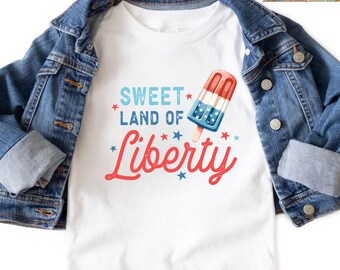 Sweet Land of Liberty T-shirt: Patriotic Popsicle Tee, 4th of July Gift, Retro Rocket Ice Pop Graphic Shirt