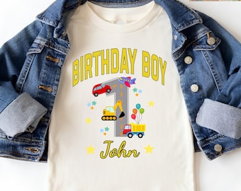 Custom Birthday Boy T-shirt: Transportation Theme Birthday Party Shirt, Personalization Boys Birthday Gift, Truck Theme Birthday Party Tee