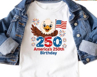 America 250th Birthday T-shirt, Cute Eagle 4th of July Tee, Semiquincentennial, Kids Patriotic USA Flag Shirt, Fourth of July Toddler Gift