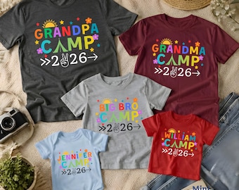 Custom Grandpa Grandma Camping T-shirt: Colorful Camp 2026 Tee, Matching Family Camping Gift, Camper Shirt for Nana Gigi Auntie Mama