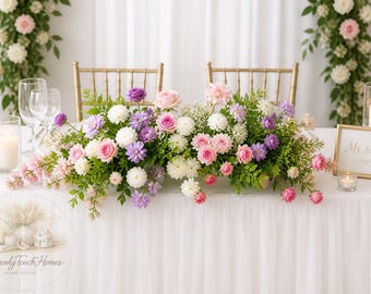 Runner floreale per tavolo da matrimonio, centrotavola per bomboniere, decorazioni nuziali colorate, composizione per tavolo nuziale, ghirlanda di fiori, arco nuziale