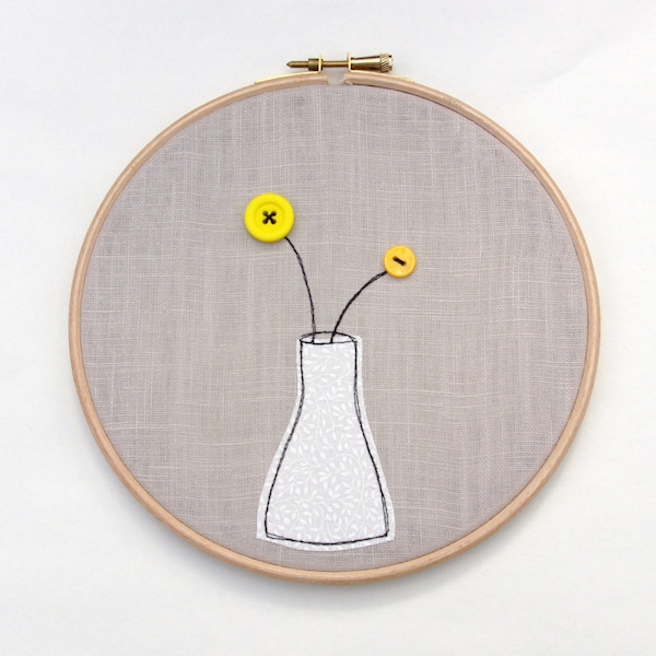 Cotton Anniversary Gift - a bunch of flowers that grows each year. Hoop art in 7" frame. 2nd wedding anniversary, perpetual gift