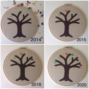 Wedding anniversary gift a perpetual wedding tree add a new leaf for each year of marriage. Applique tree in 8 wooden hoop frame image 4