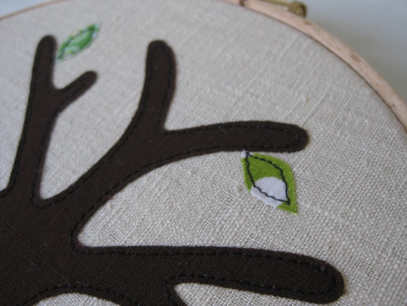 Green cotton anniversary gift Add a new leaf each year of marriage. Applique tree in 8 wooden hoop frame image 5