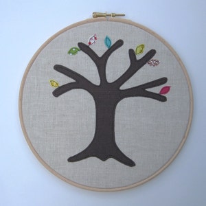 Wedding anniversary gift a perpetual wedding tree add a new leaf for each year of marriage. Applique tree in 8 wooden hoop frame image 1
