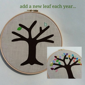 Wedding anniversary gift a perpetual wedding tree add a new leaf for each year of marriage. Applique tree in 8 wooden hoop frame image 2
