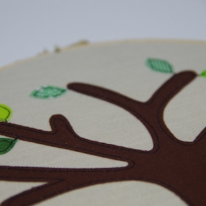 Green cotton anniversary gift Add a new leaf each year of marriage. Applique tree in 8 wooden hoop frame image 3