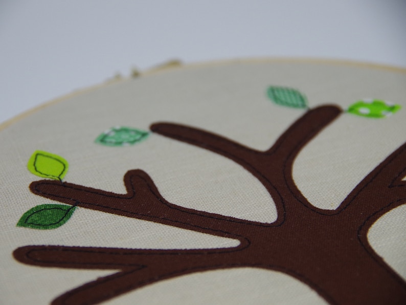Green cotton anniversary gift Add a new leaf each year of marriage. Applique tree in 8 wooden hoop frame image 3