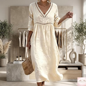 european linen kaftan midi dress European Linen Kaftan Midi Dress