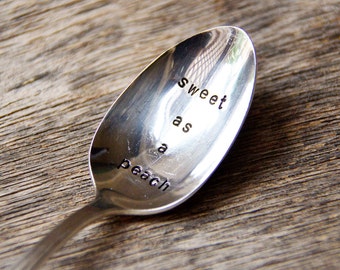 Sweet as a peach - upcycled spoon, silver plated, recycled, hand-stamped