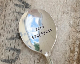 Holy Guacamole - upcycled spoon, silver plated, recycled, hand-stamped