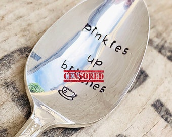 Pinkies fino a B-ches - Upcycled Vintage Silverware Cucchiaio stampato a mano