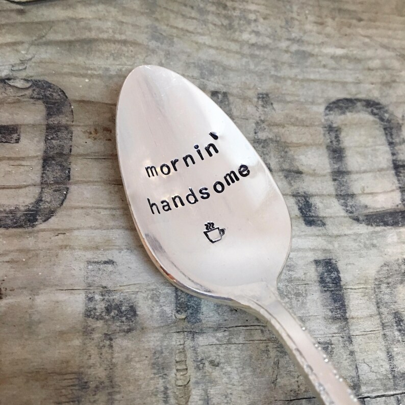 Morning' Handsome Upcycled Vintage Silverware Spoon hand stamped image 1