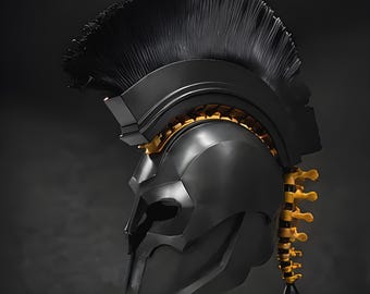 The Odyssey Agamemnon Helmet | 3D Printed Cosplay Armor | Gladiator Mohawk Crest Helmet | Wearable Costume Prop | Black Gold Warrior Helmet|