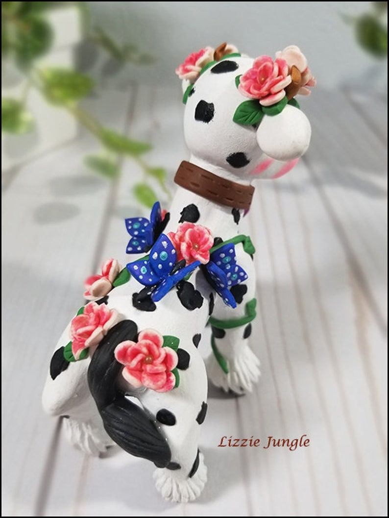 Beautiful Mini Cow in Peony Field Unique Cow Handmade Decoration OOAK Cow Clay Figurine Charlotte