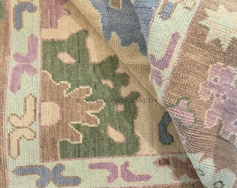 9x18 Brawn-Gray- Oushak Rug - 9x12 Hand-Knotted, Wool Area Rug, Muted Neutral Turkish Carpet, Soft Tone Rug for Nursery, Living Room