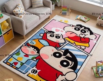 Tappeto con simpatici disegni di cartoni animati e anime, morbido tappetino per la cameretta dei bambini, tappeto colorato per la stanza dei giochi, tappetino antiscivolo.