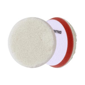 May include: Two round buffing pads. One is a light beige color, and the other has a white center with a red edge. The word "vma" is printed on the white center of the second pad.