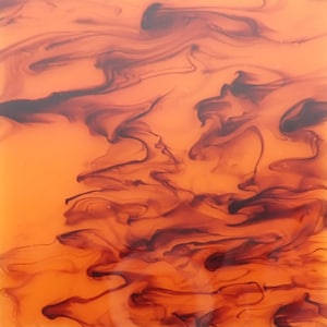 Pode incluir: Padrão abstrato com cores laranja e marrom que giram. As cores lembram um pôr do sol ou um efeito marmorizado.