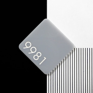 May include: A gray square with the number 9981 printed in white on it.