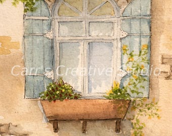 Garden Window - CarrsCreativeStudio, Watercolour, Garden Window Print: Cozy Greenery, Aged Wall Art
