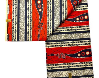 Orange Cream African Wax Print Fabric | Snake & Mask Ankara Fabric | 6 yards