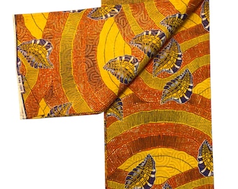 Orange & Yellow African Wax Print Fabric | Shell Pattern Ankara Fabric | Supreme Osikani Wax Cotton | 6 Yards