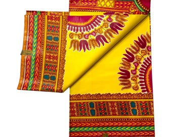 Yellow African Wax Print Fabric | Dashiki Tribal Cotton Panel | 6 Yards