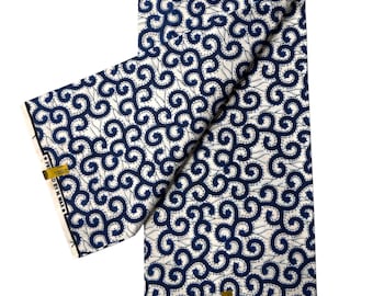 Blue & White African Wax Print Fabric | Swirl Ankara Cotton | MWAX Authentic Fabric | 6 Yards