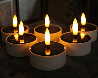 Solar Tea Light Candles Set Flameless LED Waterproof Outdoor Rechargeable Candles for Garden Party Wedding Home Decor
