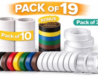 Pack of 19 Tapes–10 White Electrical, 6 Multi-Color Electrical, 3 Double-Sided Nano Tapes–Strong Adhesive Set for DIY&Repairs- FREE SHIPPING