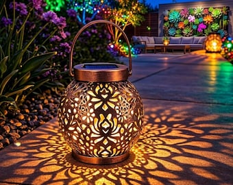 Lanterna solare marocchina – Lampada da esterno in ferro cavo da appendere / Idea regalo per giardinieri / Decorazione impermeabile per patio