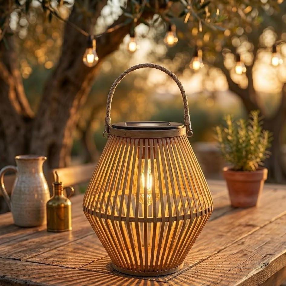 FANOAULEA Large Solar Rattan Lantern – Hanging Outdoor Decor With Edison Bulb, Waterproof IP44, Warm White Light – For Garden, Patio, Yard, Tabletop