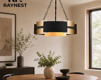 Modern Drum Chandelier: Adjustable Metal Pendant Light Fixture