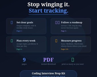 Vorbereitungspaket für Programmier-Interviews | Lernplaner für Softwareentwickler | LeetCode-Tracker | Organisationshilfe für technische Vorstellungsgespräche | PDF-Download