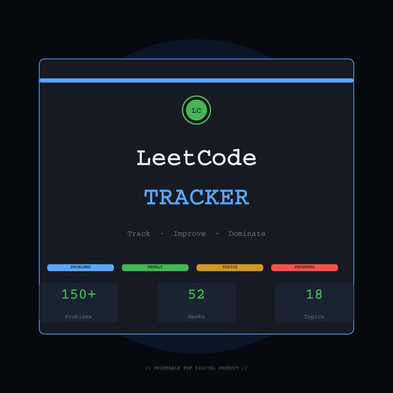 LeetCode-Tracker | Planer für Programmier-Interviews | Lern-Tracker für Softwareentwickler | Planer für Informatikstudenten | Digitaler Download Bild 1