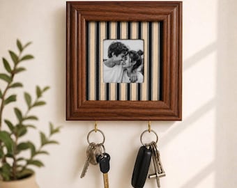 Personalised Fabric Wrapped Photo Frame with Key Hooks | Custom Uploaded Photo Home Gift