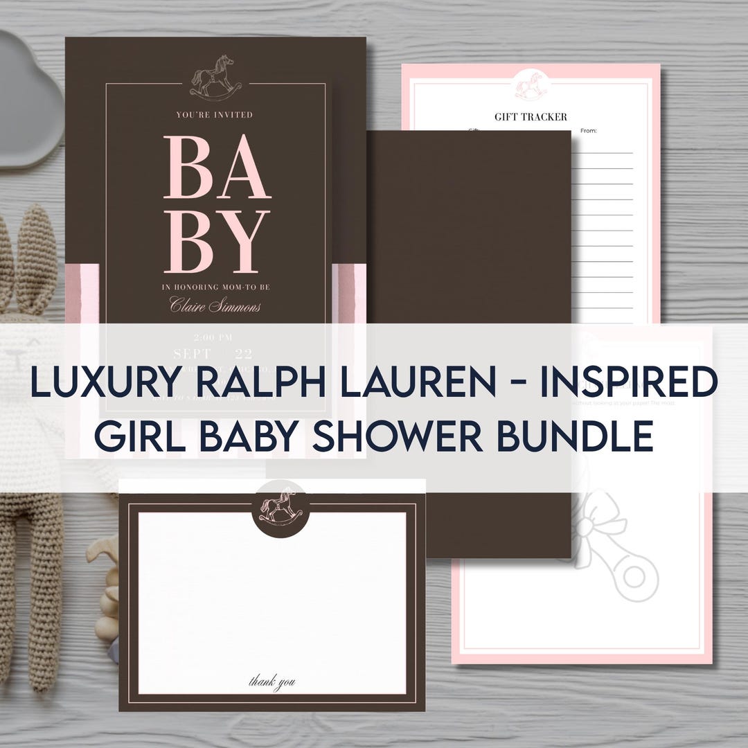 Polo Baby Shower Bundle Girl Pink Vintage | Editable Pink Rocking Horse ...